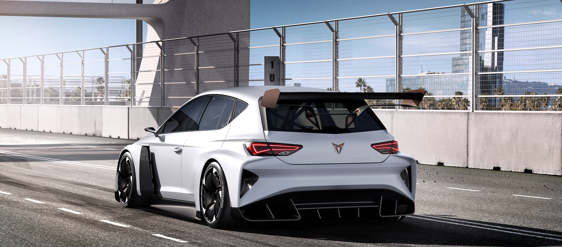 E-racer CUPRA rear view on the race track