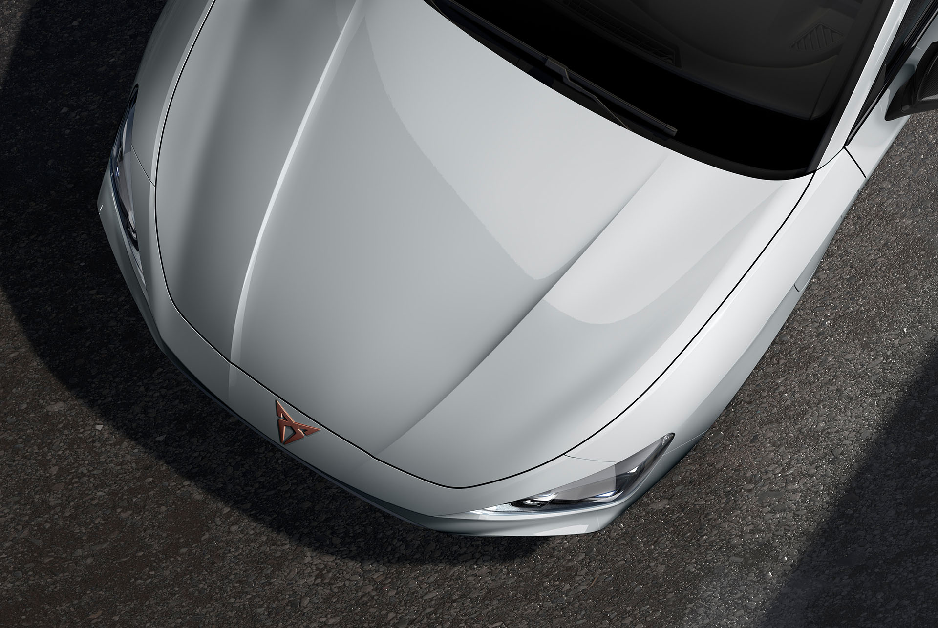 bird’s eye view of a taiga grey new cupra leon 2024 car hood