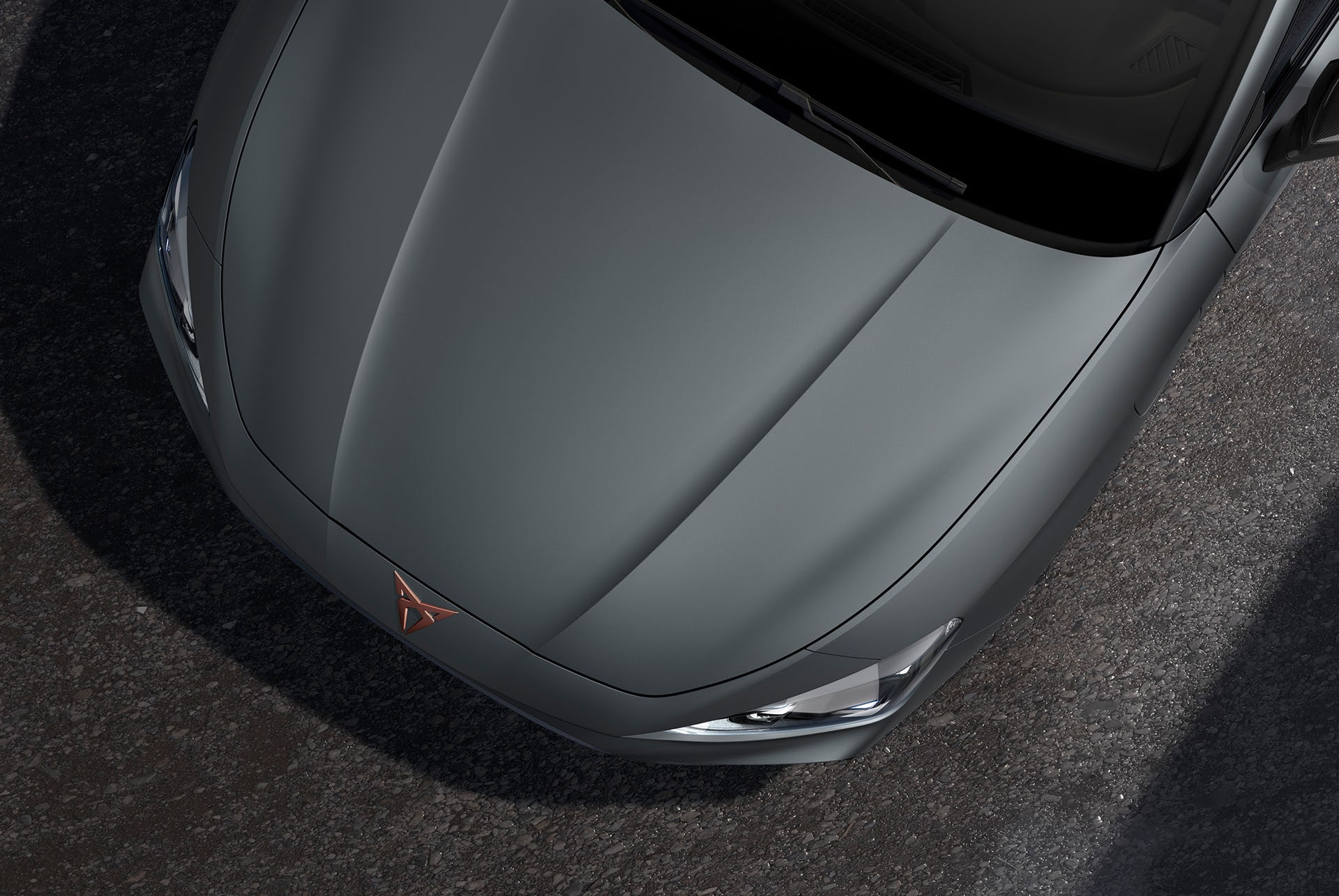 bird’s eye view of fiord blue new cupra leon 2024 car hood