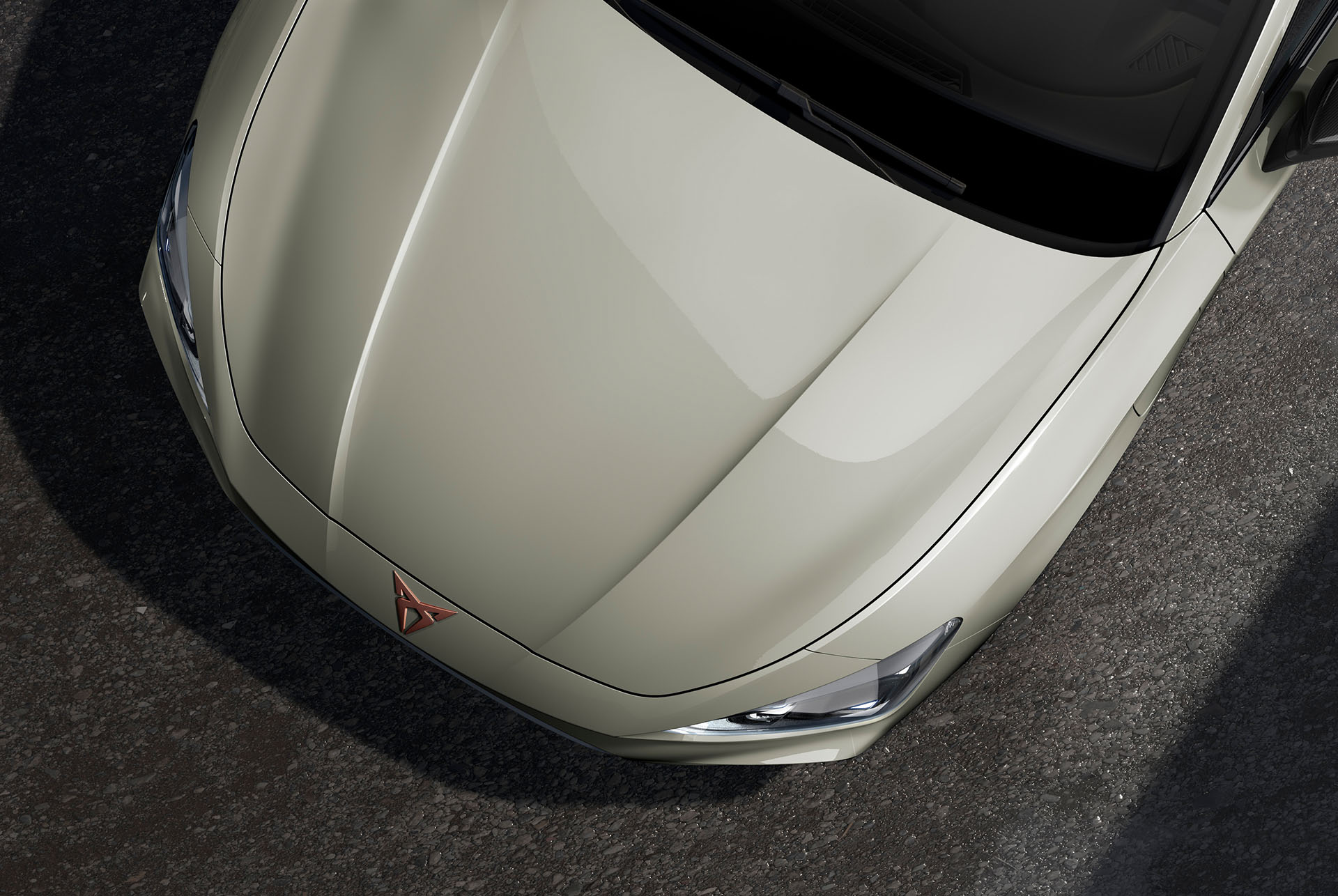 bird’s eye view of a magnetic tech new cupra leon 2024 car hood