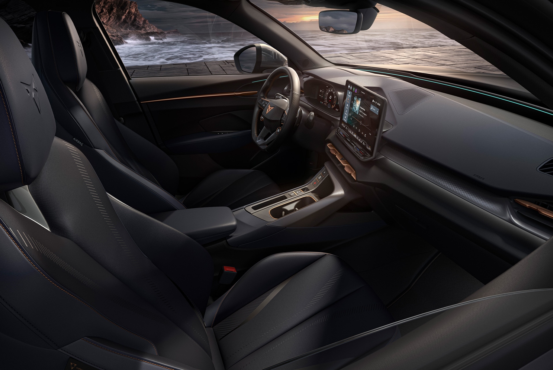 CUPRA Terramar tiene Vestiduras de asientos en tela con insertos en PVC color negro